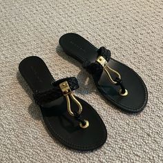 Like Brand New. Michael Kors Sandals. Size 39. Features: Braided Strap Gold Metal Features Fits True To Size Gold Flip Flops, Michael Kors Flats, Rope Sandals, Michael Kors Wedges, Michael Kors Sandals, Flip Flops Style, Swim Shoes, Braided Strap, Leather Slides