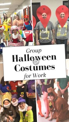 group halloween costumes for work are featured in this collage