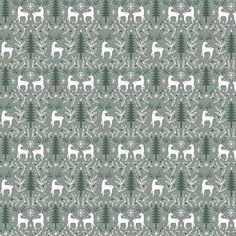 a pattern with white deers and trees on a green background, which is very similar to the christmas tree