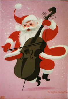 a painting of santa claus playing the cello