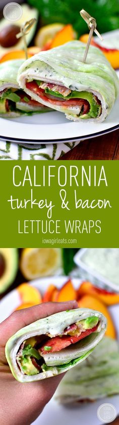 California Turkey and Bacon Lettuce Wraps with Basil-Mayo is a fresh and filling low-carb meal that comes together in minutes! #glutenfree | iowagirleats.com Bacon Lettuce Wraps, Basil Mayo, Low Carb Veggie, Free Lunch, Gluten Free Lunch, Iowa Girl Eats, Lunch Recipe, Paleo Lunch, Carb Free