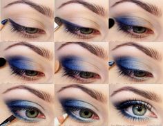 I admire people who can wear blue eyeshadow...my eyes are blue so it doesn't look flattering. :( Blue Eyeshadow Makeup, Easy Eye Makeup Tutorial, Blue Eyeshadow Looks, Alat Makeup, Eyeshadow Tips, Party Eyes, Simple Eye Makeup