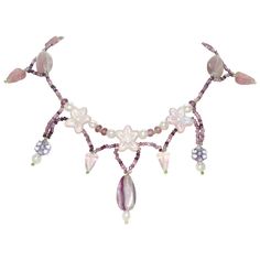 Vintage handmade necklace featuring beautiful designing of rose quartz and amethyst gemstones. This necklace is measured 16 inches long with lobster clasp. The necklace has also been checked for authenticity by a professional. Lavender Handmade Necklace, Handmade Pink Amethyst Necklaces, Handmade Pink Amethyst Necklace, Pink Beaded Amethyst Necklace, Handmade Purple Rose Quartz Jewelry, Wired Necklaces, Amethyst And Rose Quartz, Necklace Antique, Rose Quartz Necklace