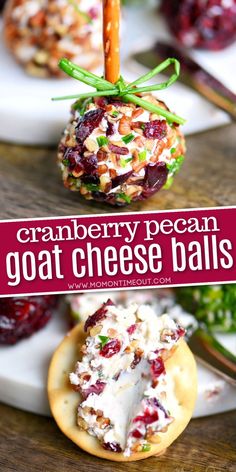 cranberry pecan goat cheese balls with text overlay