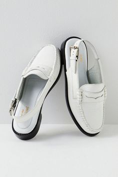 Bass Whitney Slingback Loafers | Free People Bass Shoes Women Casual, Luxury Elegant Plain Toe Boat Shoes, Heel Care, Eastland Shoes, Teddy Girl, Dandy Style, White Loafers, Croc Leather, Open Toed Heels