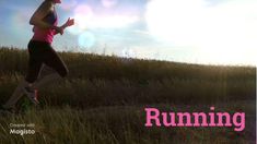 a woman running in the grass on a sunny day with text overlay reading running