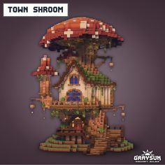 an image of a mushroom house made out of legos and wood blocks with the words tom