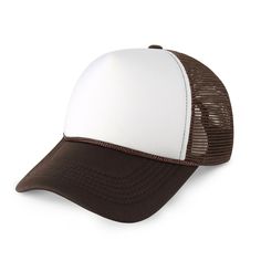 a brown and white trucker hat on a white background