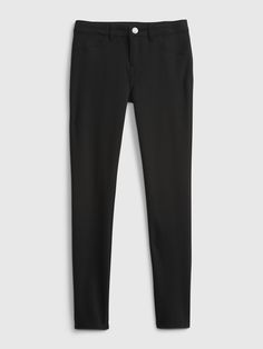 These pants are made with 24% recycled polyester.   Less waste in the world.  More great pants for you.   Soft stretch weave.  Button at center front Black Uniform Pants, Kids Uniform, Black Uniform, Faux Snap, Kids Uniforms, Uniform Pants, Ponte Pants, Gap Kids, Gap