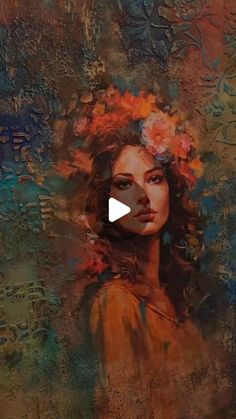 a painting of a woman with flowers in her hair and the words, i love you