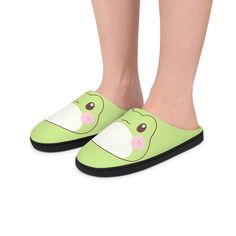 Slippers for Women, Kawaii, Frogs - Etsy Kawaii Non-slip Slippers With Round Toe, Kawaii Non-slip Round Toe Slippers, Green Non-slip Slippers For Leisure, Comfortable Green Synthetic Slippers, Kawaii Slip-on Synthetic Slippers, Kawaii Synthetic Slip-on Slippers, Kawaii Round Toe Indoor Slippers, Cute Round Toe Slippers For Leisure, Cute Green Slippers With Round Toe