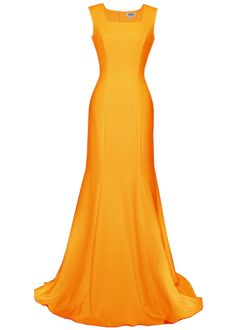 Vienna Minimalist Gown with Square Neckline - More Colors – Caeli Couture Elegant Orange Gown With Fitted Bodice, Sleeveless Orange Evening Dress For Formal Events, Elegant Sleeveless Orange Evening Dress, Elegant Fitted Orange Gown, Elegant Orange Sleeveless Evening Dress, Minimalist Gown, Summer Gowns, Festa Party, Matte Satin