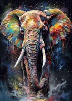 'Elephant painting' Poster by Arnas Čemerka | Displate Elephant Art Drawing, Elephant Poster, Elephant Pictures, Images D'art, Afrique Art, Wildlife Pictures, Wild Animals Pictures, Colorful Elephant, Elephant Canvas