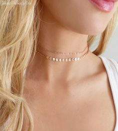 Rose Gold Choker Necklace Set - Dainty Double Choker Chain Necklace 14k Gold Choker Necklace, Gold Choker Necklace Set, Rose Gold Choker Necklace, Rose Gold Choker, Sterling Silver Choker Necklace, Gold Chain Choker, Sterling Silver Choker, Hair Jewellery, Silver Choker Necklace