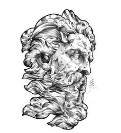 a drawing of a man's head with long hair and beards on it