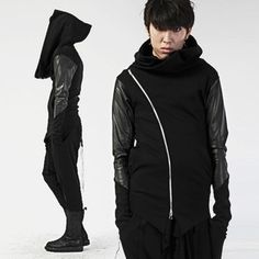 Mens Futuristic Fashion, Asymmetric Hoodie, Alternative Men, Edgy Accessories, Mens Fashion Edgy, Futuristic Style, Zip Up Jacket, Character Inspiration