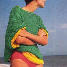 Vintage PDF knitting pattern of a beautiful womens summer pullover. Oversized, double tee-shirts with boatneck and drop shoulders. Shown in size 36.  SIZES: To fit 32 (34, 36, 38)"/81 (86, 91, 96)cm bust.  KNITTED MEASUREMENTS: Finished bust measurement at underarm 44 (46, 48, 50)"/110 (114, 120, 127)cm. Length 20 (20.5, 22, 23.5)"/51 (52, 56, 59.5) cm. Sleeve width at upper arm 18 (19, 20, 21)"/46 (48, 51, 53)cm. MATERIALS: 6(7, 7, 8) 1.75 oz/50g balls (each approx 95yd/87m) of Welcomme /'Akala Drop Shoulder Shirt Pattern, Baggy Tshirt, Knit T Shirt, Summer Pullover, Drop Shoulder Shirt, Tees Pattern, Loose Pullover, Collar Tshirt, Pdf Knitting Pattern