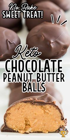 chocolate peanut butter balls with text overlay