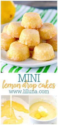 mini lemon drop cakes on a white plate