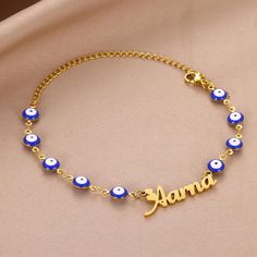 Custom Blue Eye Name Bracelet For Women Girl Jewelry Stainless Steel Personalized Evil Eye Nameplate Best Friends Gifts Cheap Adjustable Evil Eye Bracelet With Letter Beads, Cheap Evil Eye Beaded Bracelets For Women, Handmade Blue Name Bracelet As Gift, Blue Metal Bracelets With Evil Eye, Blue Metal Bracelet With Evil Eye, Handmade Blue Charm Bracelet, Handmade Blue Round Charm Bracelet, Blue Name Bracelet For Mother's Day Gift, Blue Evil Eye Metal Bracelet