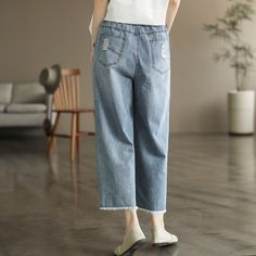 Details: Gender: Women Item Type: Jeans Material: Cotton Season: Summer Pattern: Floral Embroidery Style: Casual, Loose, Retro Waist Type: Elastic Waist Size: M Waist: 66.00 - 92.00 cm/ 25.98 - 36.22 " Length: 86.00 cm/ 33.86 " Hip: 106.00 cm/ 41.73 " Thigh: 64.00 cm/ 25.20 " Size: L Waist: 70.00 - 96.00 cm/ 27.56 - 37.80 " Length: 87.00 cm/ 34.25 " Hip: 110.00 cm/ 43.31 " Thigh: 66.00 cm/ 25.98 " Size: XL Waist: 74.00 - 100.00 cm/ 29.13 - 39.37 " Length: 88.00 cm/ 34.65 " Hip: 114.00 cm/ 44.88 Baggy Jeans For Women, Casual Denim Jeans, Jean Large, Denim Skirt Women, Denim Maxi, Summer Pattern, Denim Patches, Floral Retro, Empire Waist Dress