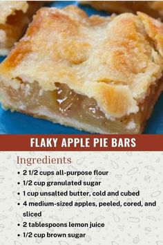 a recipe for apple pie bars on a blue plate