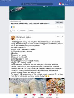 the facebook page shows an image of some food and other things on it's screen