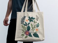 Carry your essentials in style with this beautiful botanical print tote bag. Featuring a vintage-style plant illustration with lush greenery and vibrant flowers, this eco-friendly shoulder bag is both practical and chic. Perfect for market trips, book lovers, and adding a touch of art to your everyday look. A thoughtful gift for the nature lover in your life. Product Features: Fabric: 100% Cotton Handles: Sheeting self-fabric handles Size: 15"x16" Inches Printing: (DTG) Direct-to-Garment printing    Washing Instructions: - Machine wash cold with similar colors. - Use a mild detergent. - Avoid using bleach or harsh chemicals. Drying Instructions: - If using a dryer, tumble dry on low heat. - Remove promptly to prevent wrinkles. - Avoid high heat settings to prevent shrinkage or damage to th Shoulder Bag Vintage, Vibrant Flowers, Plant Illustration, Lush Greenery, Vibrant Flower, Bag Vintage, Botanical Print, Market Bag, Print Tote