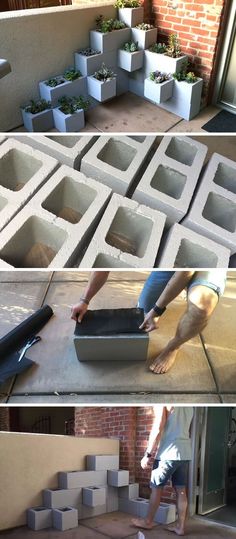 the steps are made out of cinder blocks and have been placed on top of each other