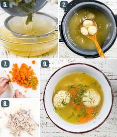 the steps to make chicken soup are shown