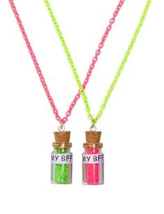 Collares súper cute para compartir con tu BFF Glitter Bottles, Glitter Bottle, Shop Justice, Friendship Necklaces