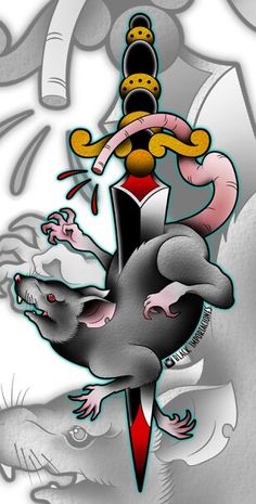 Traditional dagger rat tattoo flash Rat Traditional Tattoo, American Style Tattoo, Playing Card Tattoos, Traditional Dagger, Rat Tattoo, Flash Ideas, Traditional Sleeve, Traditional Tattoo Sleeve, Weird Tattoos