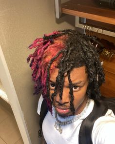 Loc Color Ideas Men, Dread Dye Ideas Men, Colored Locs Men, Male Dyed Locs, Red Dyed Locs Men, Red Dreadlocks Men, Dyed Locs Men