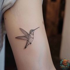 a small hummingbird tattoo on the arm