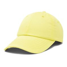 Step up your style game with our laid-back baseball cap, where comfort meets versatility. Made from 100% cotton, this cap is your new go-to for everything from morning jogs to weekend getaways. Its low-profile, unstructured design brings a relaxed vibe, making it easy to pair with any outfit while still keeping things cool and breathable. Whether you’re spending the day at the beach, hiking a new trail, or just grabbing coffee with friends, this cap’s soft inner sweatband and well-ventilated hol Yellow Cotton Baseball Cap With Curved Bill, Yellow Cotton Dad Hat, Basic Solid Color Dad Hat For Everyday, Yellow Cotton Curved Brim Dad Hat, Solid Baseball Cap For Everyday Spring Wear, Solid Color Dad Hat For Spring, Yellow Cotton Dad Hat With Curved Brim, Sporty Solid Color Adjustable Dad Hat, Sporty Adjustable Solid Dad Hat