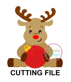 a reindeer holding a red ball with the words cutting file