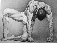 a pencil drawing of a man doing push ups