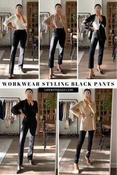 Professional Black Pants, Black Smart Pants Outfit Women, Working Pants Outfit, Smart Casual Conference Outfit, Women’s Work Outfits 2022, Basic Business Outfit, Chic Black Pants Outfit, Basic Smart Casual Work Outfits, Business Formal Aesthetic