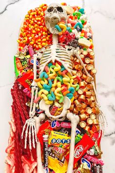 a skeleton made out of candy and candies