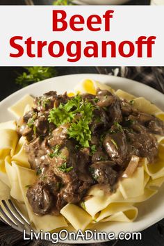 beef stroganoni with sauce and parsley on top