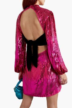 RIXO Lara cutout velvet-trimmed sequined crepe mini dress | THE OUTNET Loungewear Luxury, Sequin Cocktail Dress, Velvet Trim, Mini Dresses For Women, My Wardrobe, Mini Cocktail Dress, Shiny Things, Pink Sequin, Sequin Mini