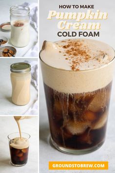 how to make pumpkin cream cold foam in a glass with ice and cinnamon on top