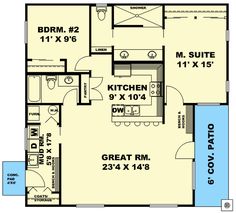 the floor plan for a two bedroom, one bathroom apartment with an attached kitchen and living room