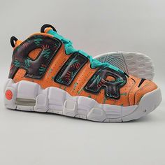 Nike Air More Uptempo GS basketball shoes in youth size 7Y US (converts to a Women's 8.5 US and men's 7 US) Total Orange/Black-Hyper Jade What The 90s 100% authentic. Please message with any questions. Retro Low-top Basketball Shoes With Abzorb Midsole, Casual Jordan High-top Shoes With Air Max Cushioning, High-top Sneakers With Air Max Cushioning For Outdoor, Retro Sneakers With Air Max Cushioning And Round Toe, Retro Basketball Shoes With Round Toe For Light Sports, Multicolor Synthetic Basketball Shoes For Streetwear, Casual Multicolor Jordan Shoes For Sports, Multicolor Low-top Jordan Sports Shoes, Multicolor Low-top Jordan Shoes For Sports