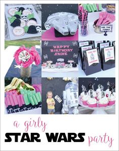 star wars themed birthday party with pink and black decorations