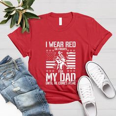 "Hi, Welcome to FashionxTee I Wear Red On Friday For My Dad Shirt, Support Our Troops, Custom Military Mom Family Red Friday Flag Shirt,Remember Everyone Deployed Shirt Our soft and comfortable shirts are printed, pressed and shipped to you from our boutique. Enjoy your shopping!🛍️  ✔️Please make sure you check our size cards before you place your order. 📏 ✔️Please send me a message for all your questions and suggestions. It is my pleasure to assist you! **Group t-shirts are not sold as a set. Patriotic Red Tops For Memorial Day, Red Patriotic Shirt For Memorial Day, Red Short Sleeve Patriotic Shirt, Patriotic Red T-shirt With Letter Print, Memorial Day Red Graphic Print Shirt, Patriotic Red Cotton T-shirt, Red Letter Print T-shirt For Memorial Day, Red Patriotic Cotton T-shirt, Red Cotton Patriotic T-shirt