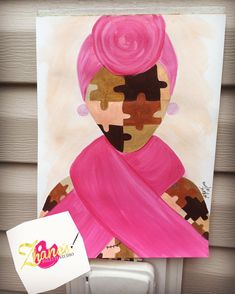 a painting of a woman with pink hair wearing a pink scarf in front of a toilet paper dispenser