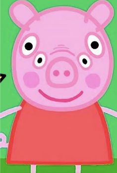 a cartoon pig is standing in front of a green background