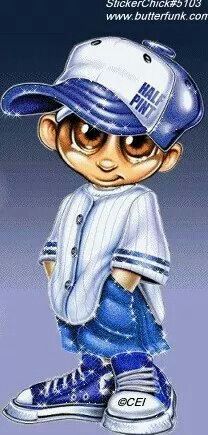 a drawing of a baseball player in blue and white