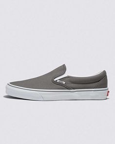 Customs Charcoal Slip-On Wide Classic Slip-on Canvas Shoes With Rubber Sole, Classic Vans Canvas Shoes With Rubber Sole, Classic Vans Cotton Canvas Shoes, Customised Vans, Vans Slip Ons, Vans Store, Van Doren, Vans Logo, Vans Slip On